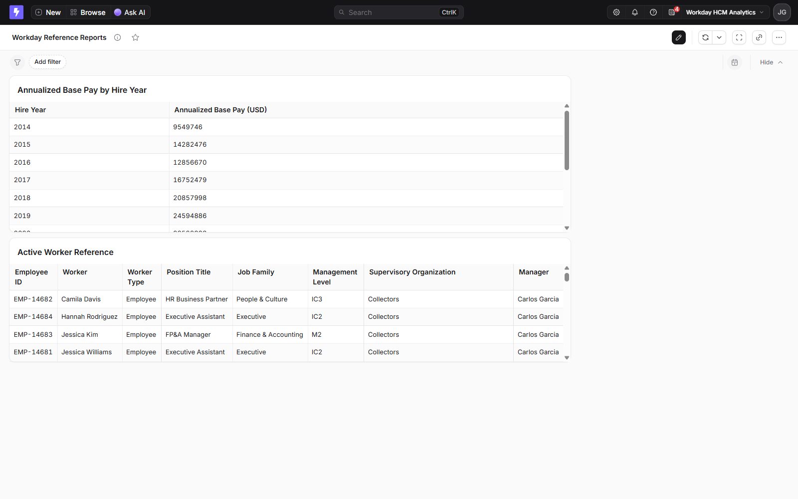 Workday Reference Reports dashboard